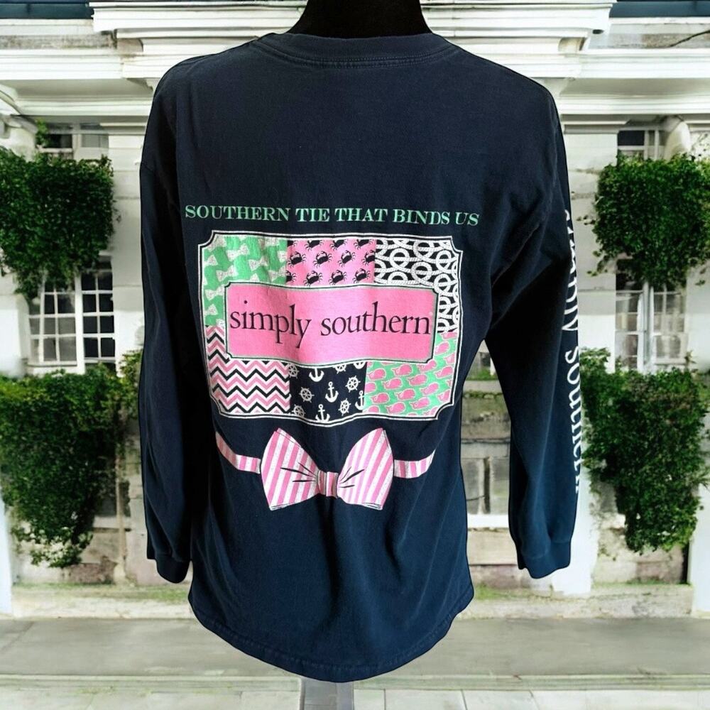 Simply Southern Womens Tee Sz M Navy Blue Tie That Binds Us Preppy Crabs Whales‎